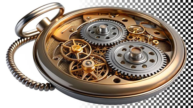 An open steampunk pocket watch revealing intricate brass gears and mechanisms inside — the geometry of patience made visible