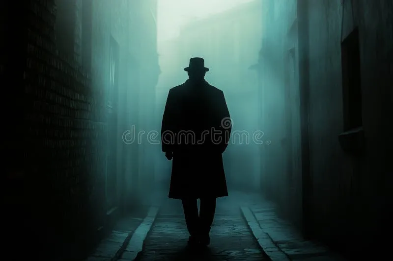 A solitary detective figure stands in a fog-drenched alley — a man searching for the door that isn't there