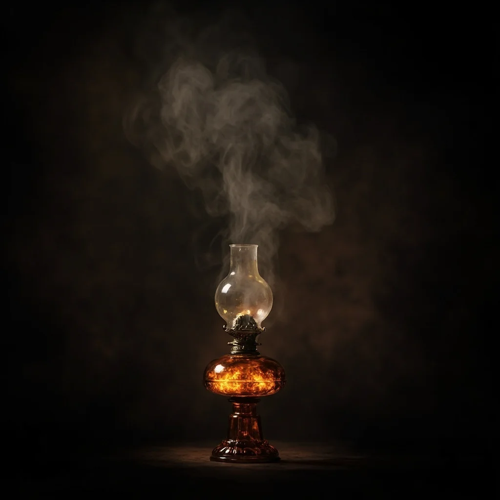 Steam rising from a warm lamp in a quiet room